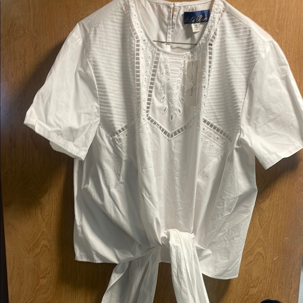 White Eyelet Tie-Front Blouse